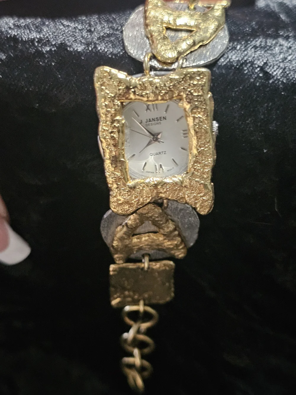 Jensen Gold-Tone Textured Charm Bracelet Watch